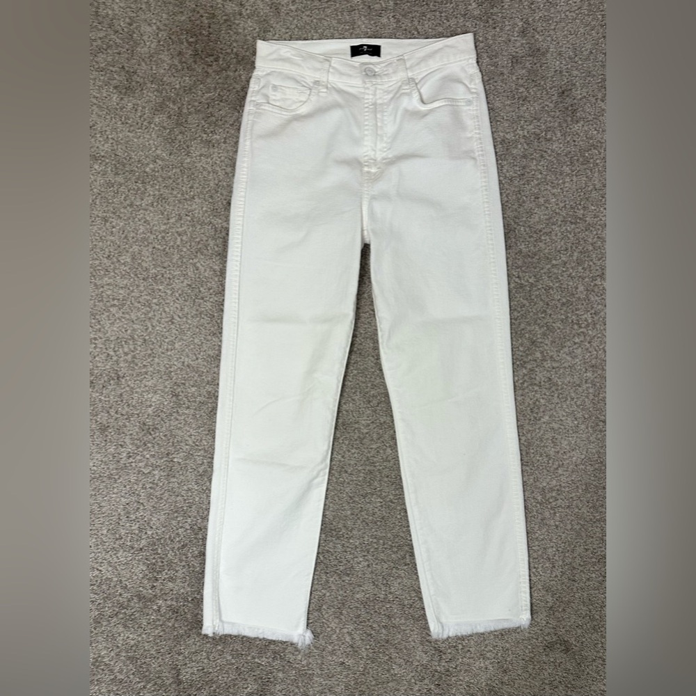 7 For All Mankind Womens Straight Jeans Size 27 Raw Hems White Preppy Minimalist